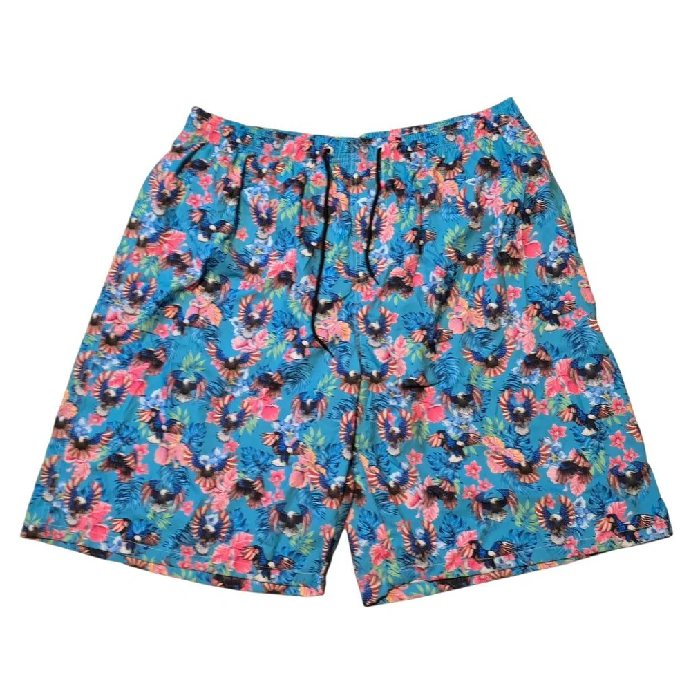 NWT Men's 4XL Blue Pink Floral Swim Trunks‎